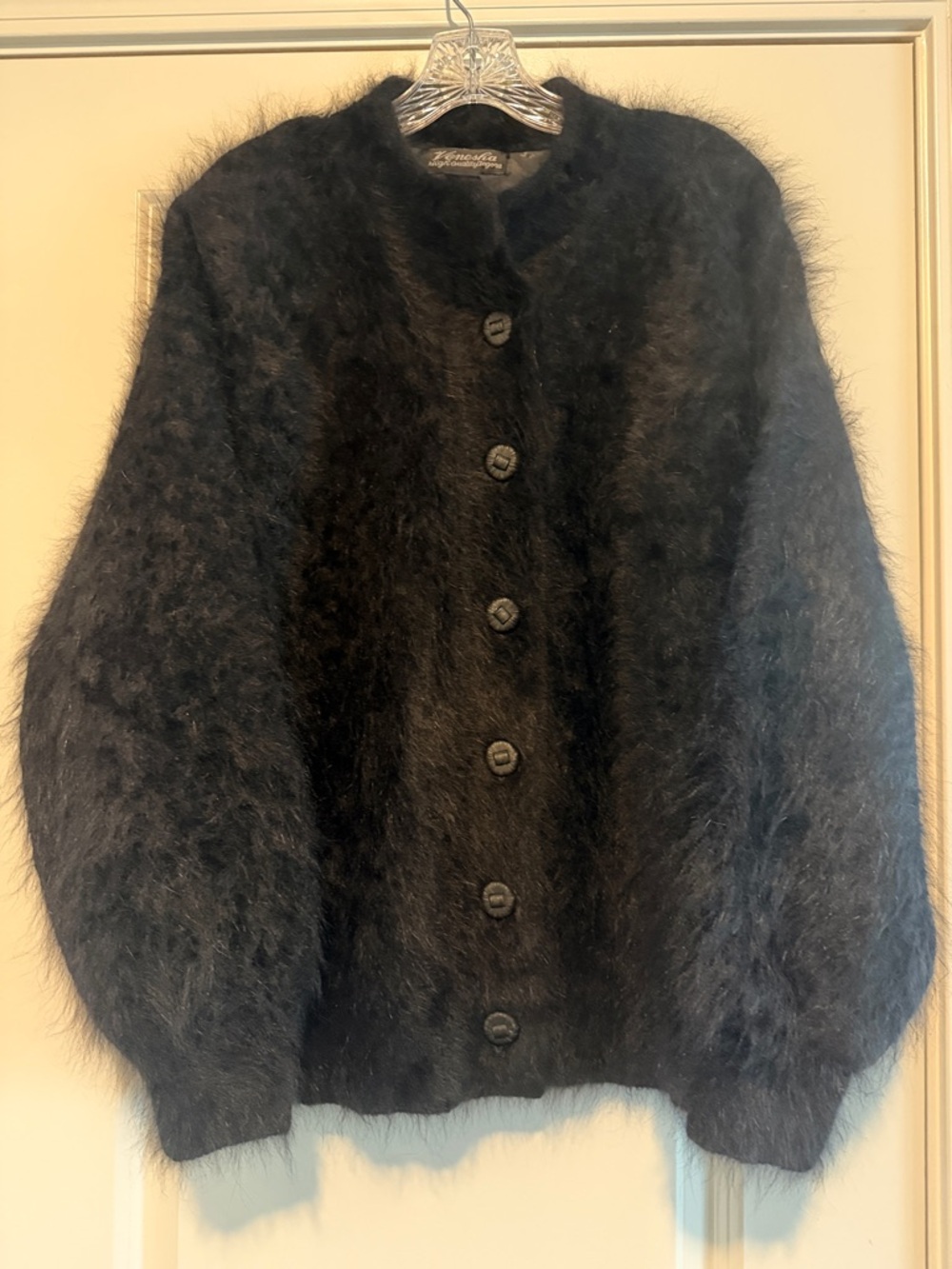 Classic Black Fuzzy Button-Up Cardigan Sweater